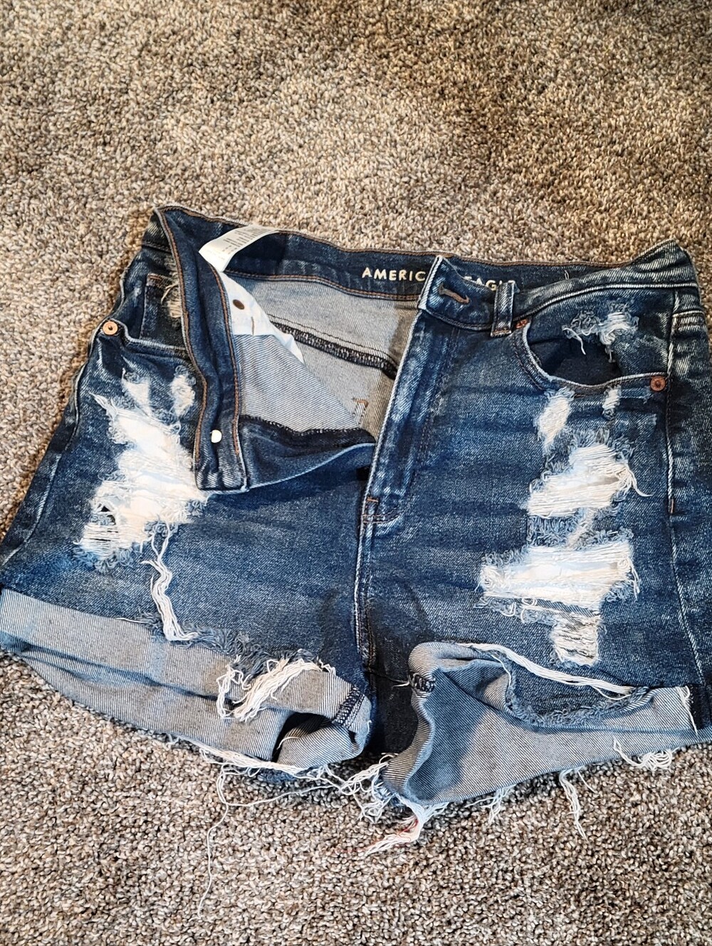 American Eagle Outfitters Blue Distressed Cuffed Denim Shorts